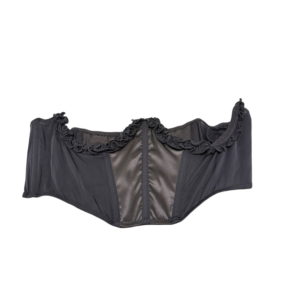 Out From Under Urban Outfitters Black Ruffle Satin Corset Top Large NEW
